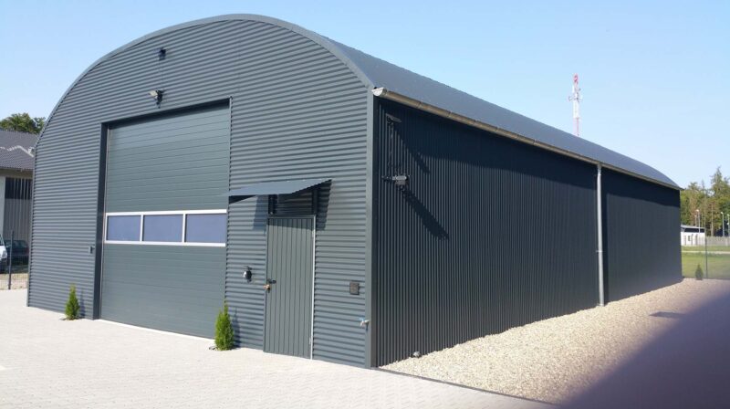 image of steel portable building with grey