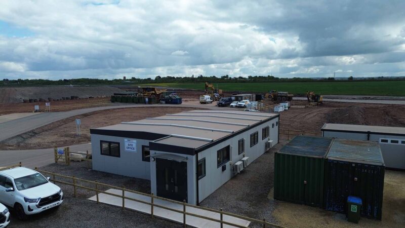 Image of a refurbished modular building with grey finishing