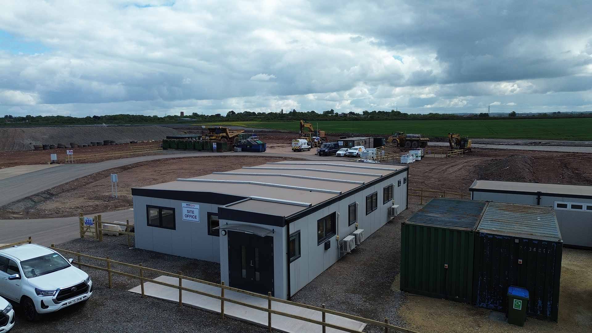 Image of a refurbished modular building with grey finishing